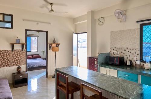 Lake Swaroop Sagar Apartment | TicAna Large 1Bedroom Living Kitchen with AC , fiber wifi Rooftop garden lake view